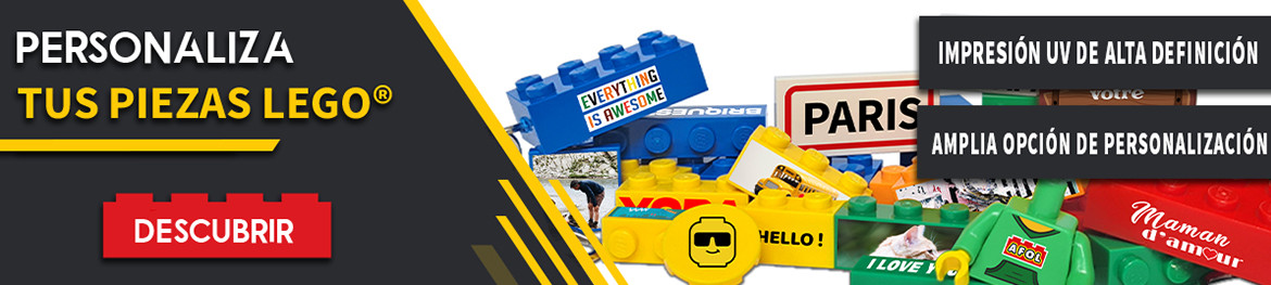 Personaliza tus piezas Lego® con nuestra impresión UV de alta definición y nuestra amplia variedad de personalizaciones.